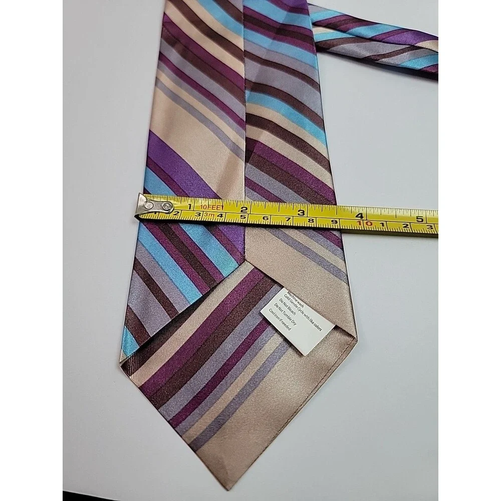 Striped Necktie Beige Purple Blue Brown 100% Polyester Mens Classic Tie